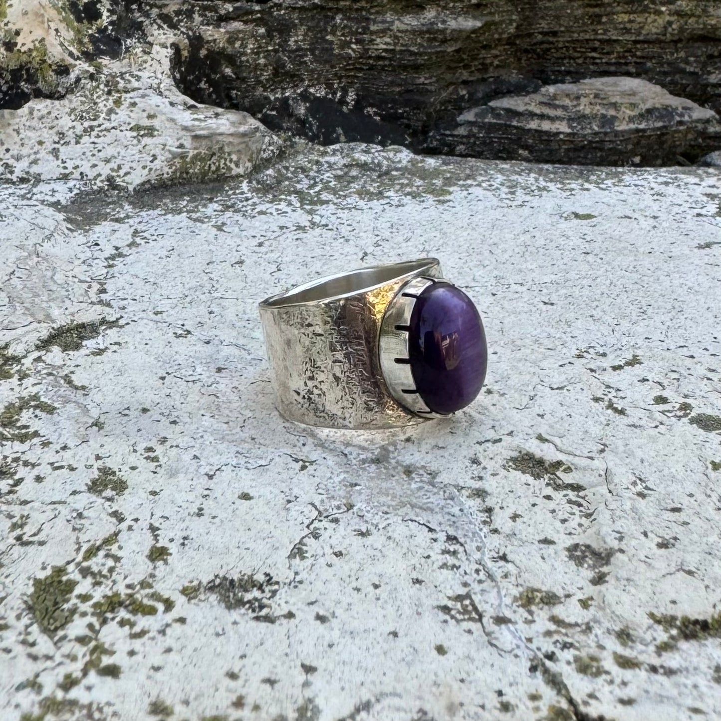 Deep Purple Fiber Optic Sterling Silver Ring ⋮ Size 12