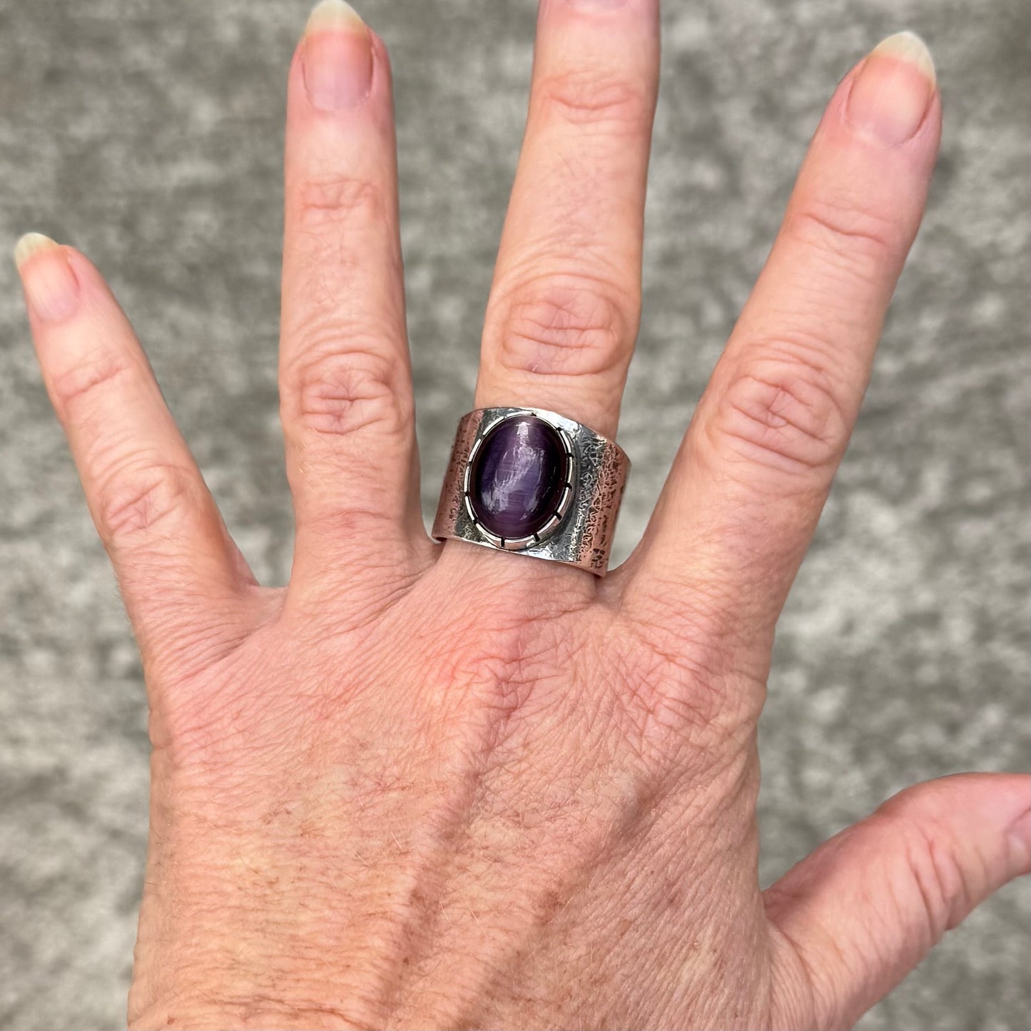 Deep Purple Fiber Optic Sterling Silver Ring ⋮ Size 12