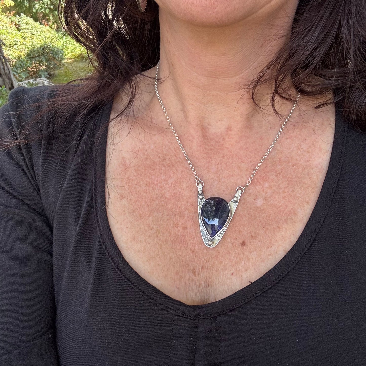 Iolite Sunstone | Silver Delta Necklace