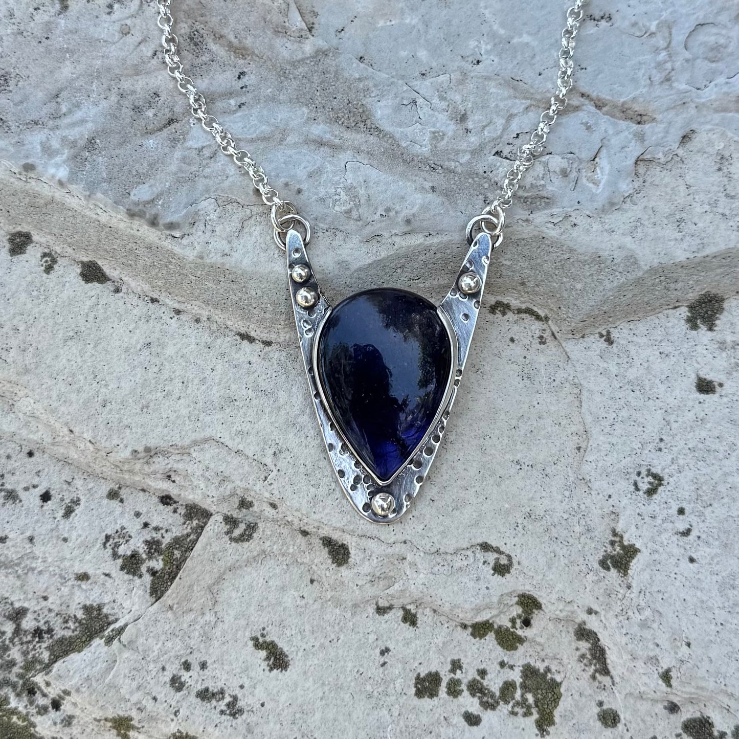 Iolite Sunstone | Silver Delta Necklace