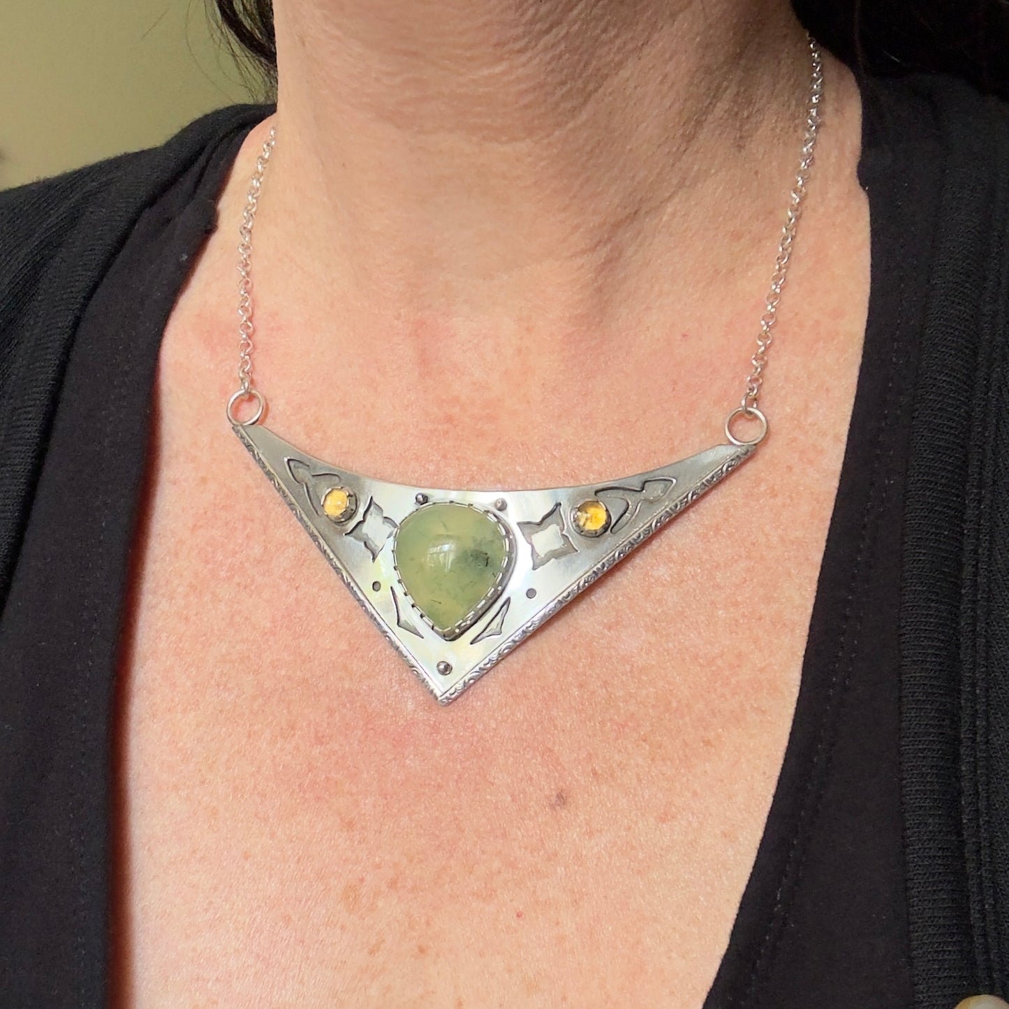 Triangle Shield Collar Necklace ⋮ Prehnite & Citrine ￼