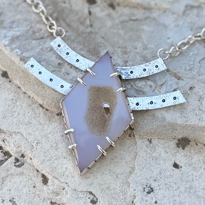 Diamond Druzy Agate | Silver Necklace