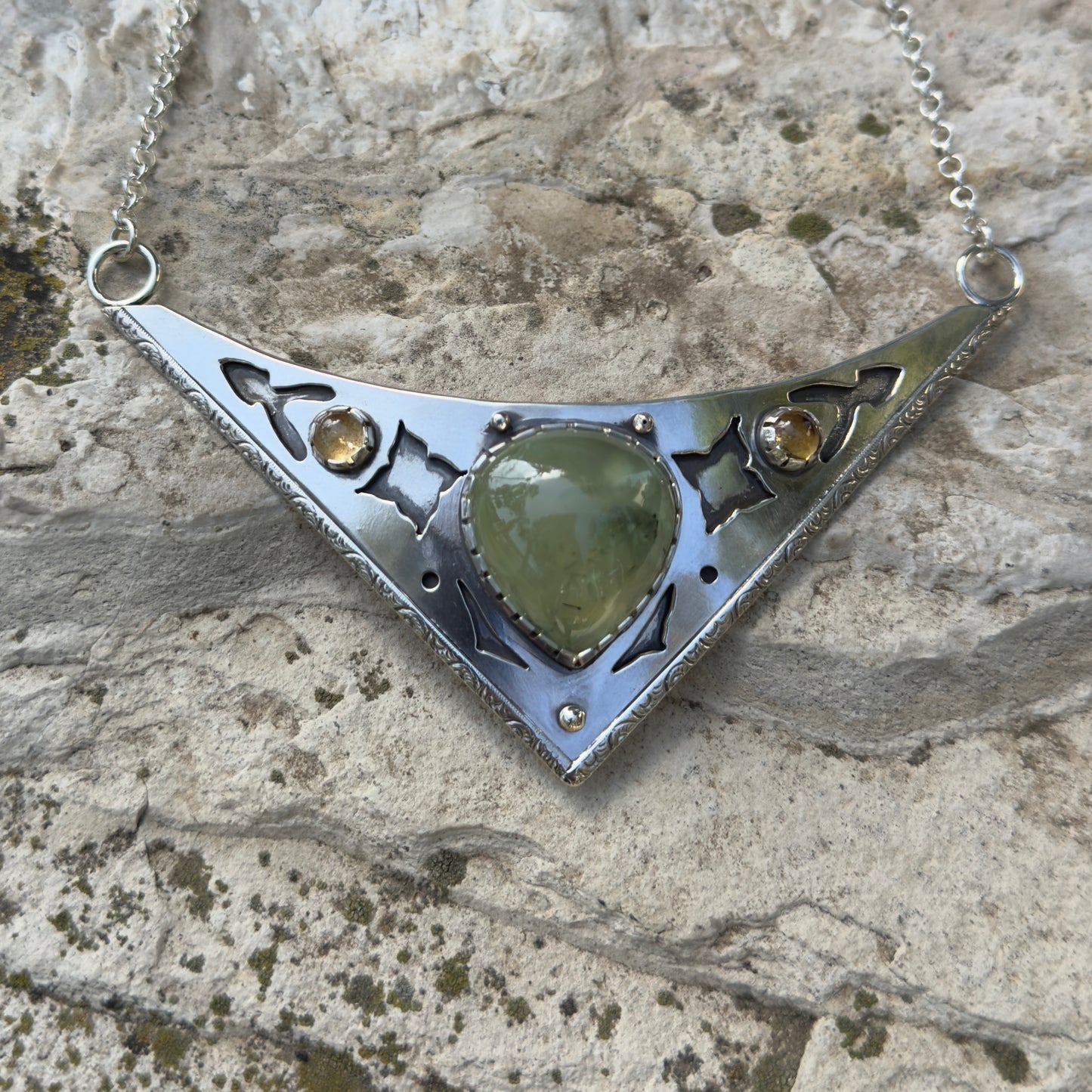 Triangle Shield Collar Necklace ⋮ Prehnite & Citrine ￼