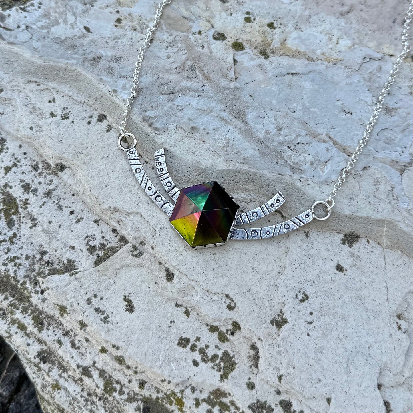 Stargate Priestess Necklace | Aura Black Jet Hexagon
