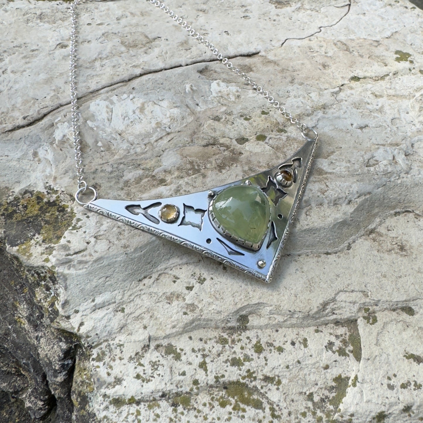 Triangle Shield Collar Necklace ⋮ Prehnite & Citrine ￼