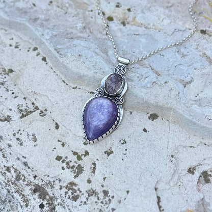 Lepidolite Garden Quartz | Triple Spiral Necklace