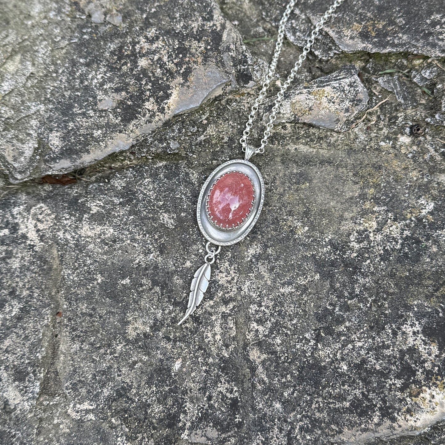 Strawberry Quartz Fae Leaf Drop Necklace