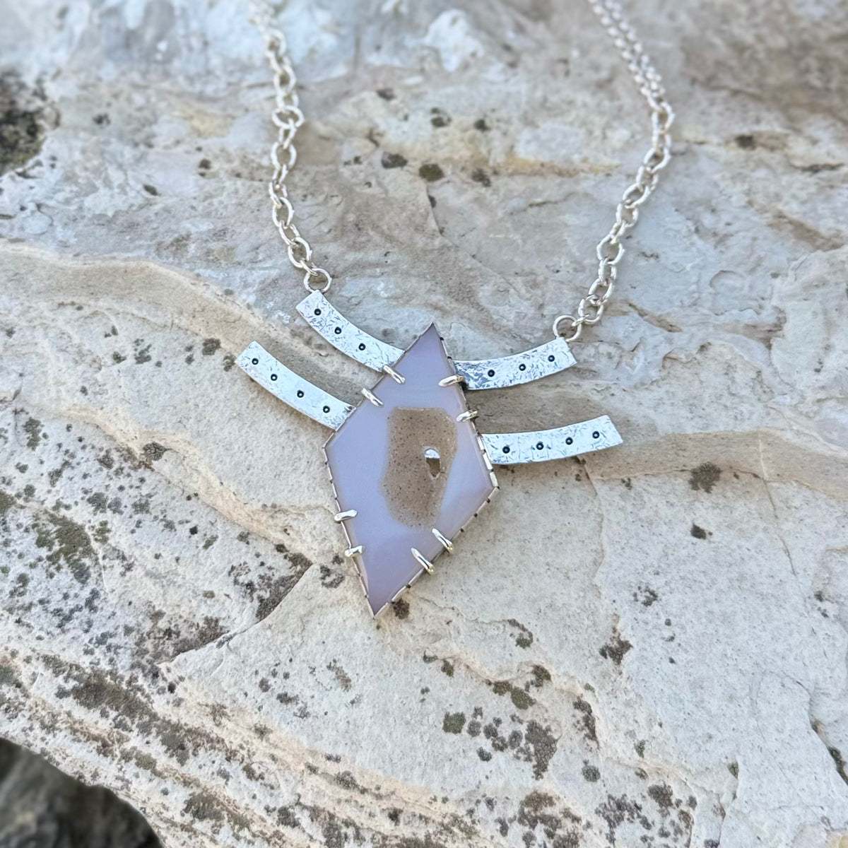 Diamond Druzy Agate | Silver Necklace