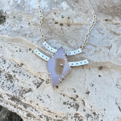 Diamond Druzy Agate | Silver Necklace