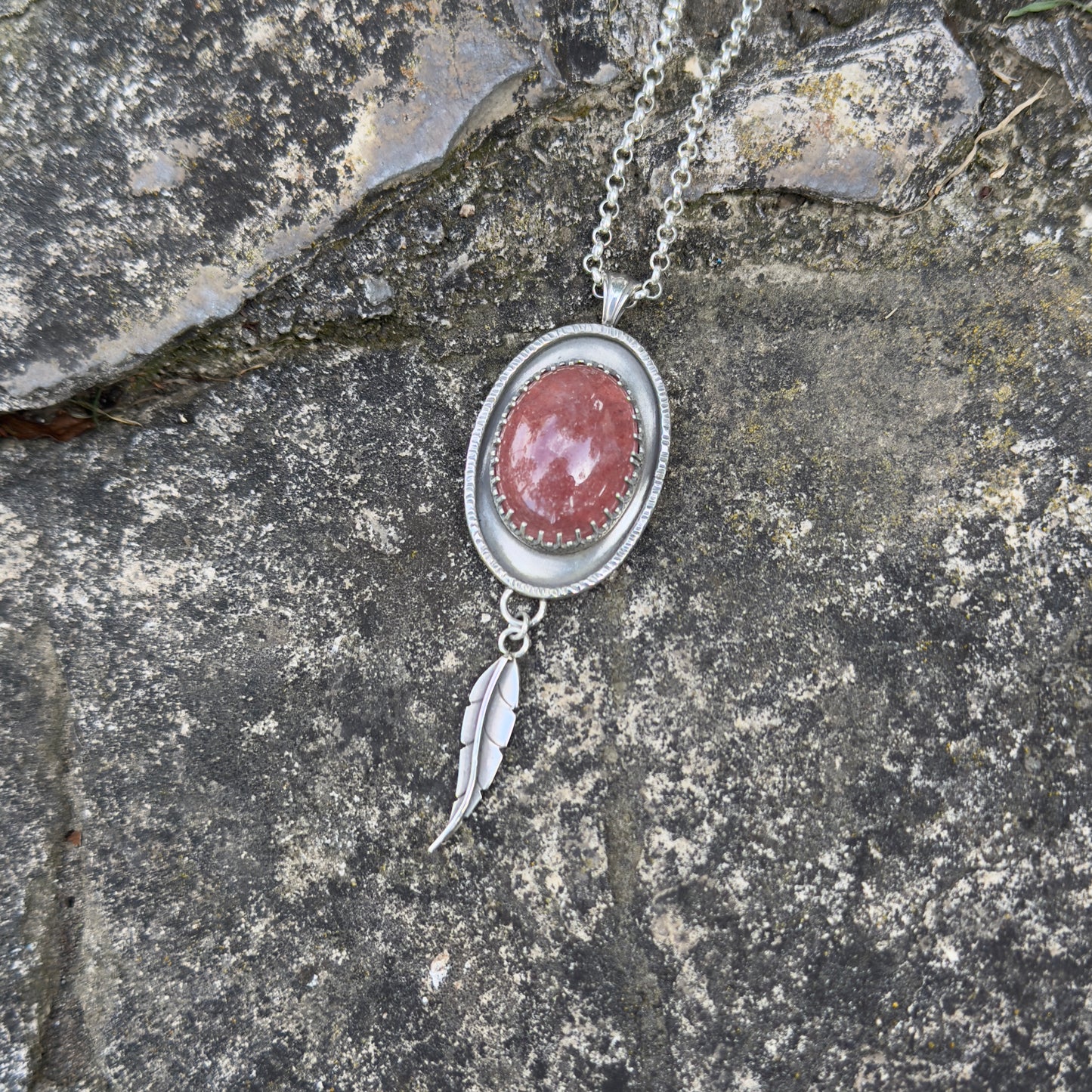 Strawberry Quartz Fae Leaf Drop Necklace