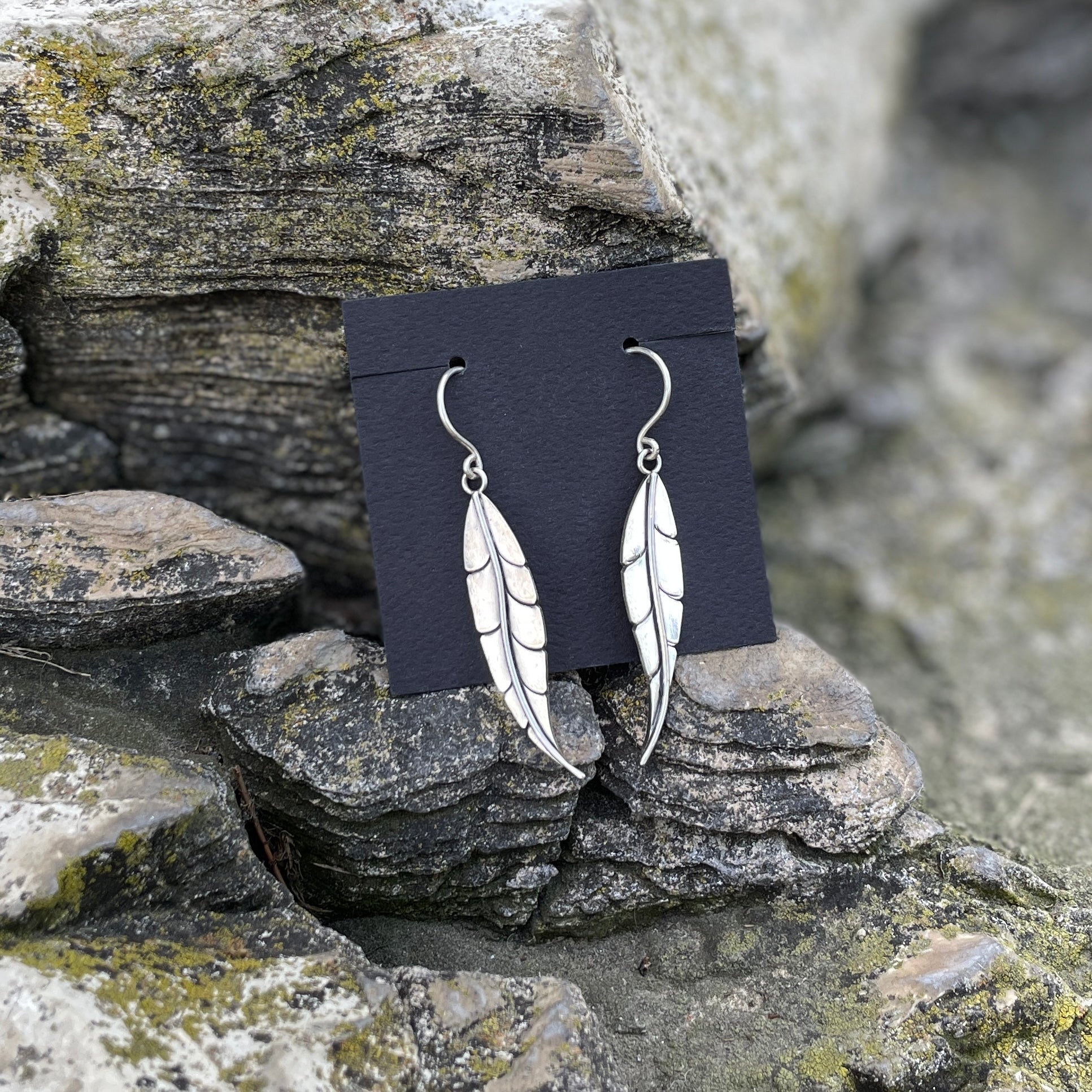 photo of leaf earrings made of sterling silver 