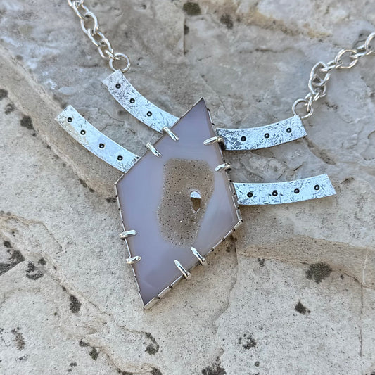Diamond Druzy Agate | Silver Necklace