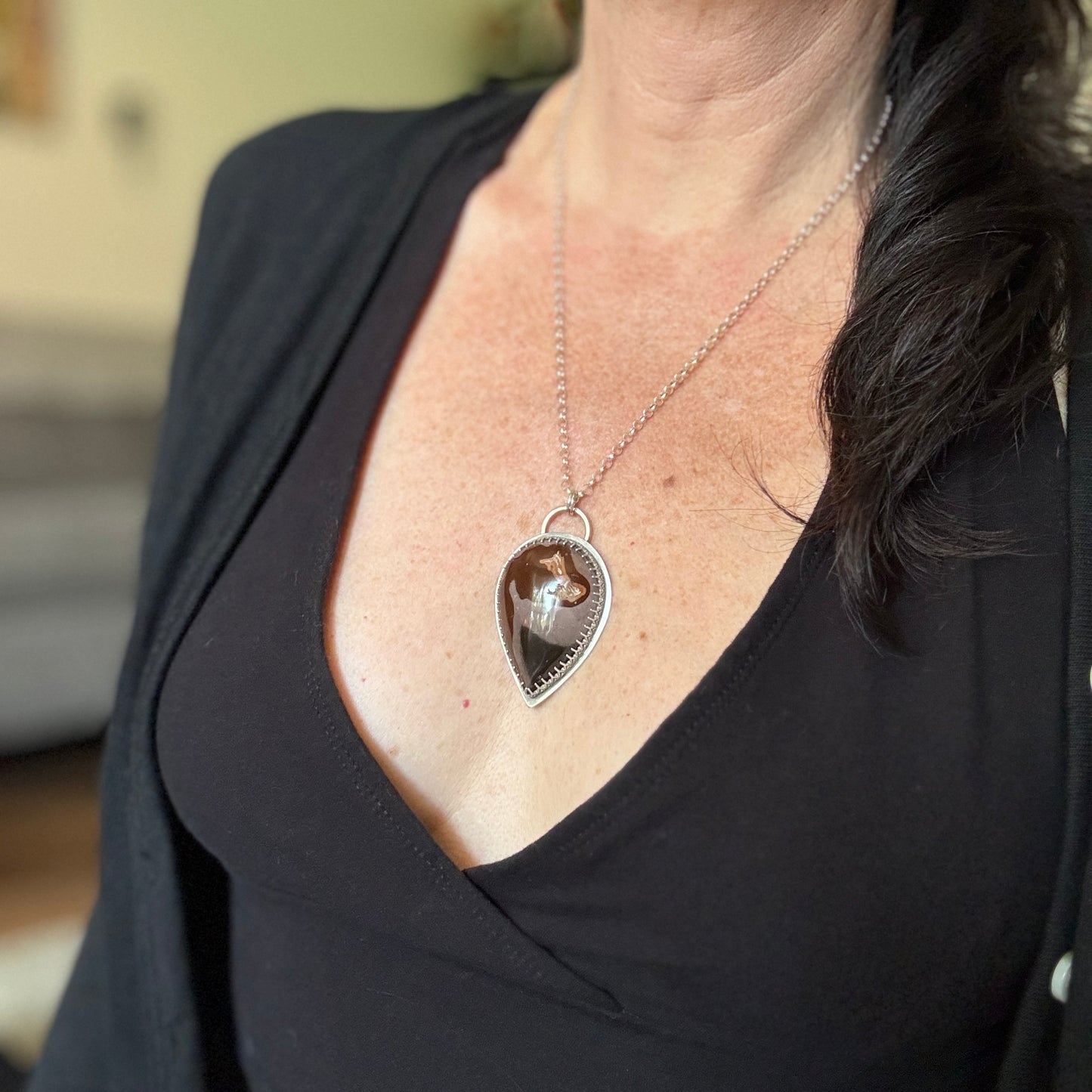 Coffee Bean Jasper Pendant Necklace