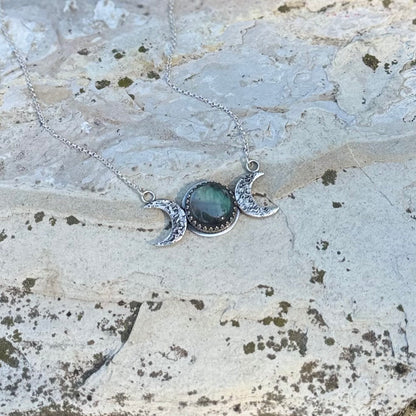 Labradorite Triple Moon | Goddess Necklace ￼