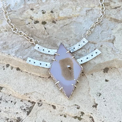 Diamond Druzy Agate | Silver Necklace