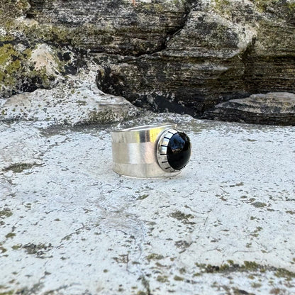 Black Onyx Sterling Silver Ring ⋮ Size 13.5