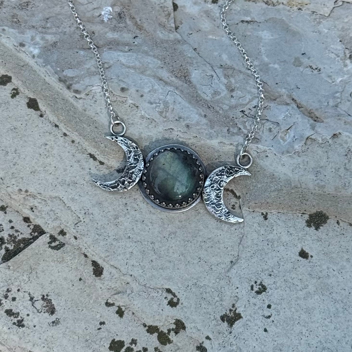 Labradorite Triple Moon | Goddess Necklace ￼