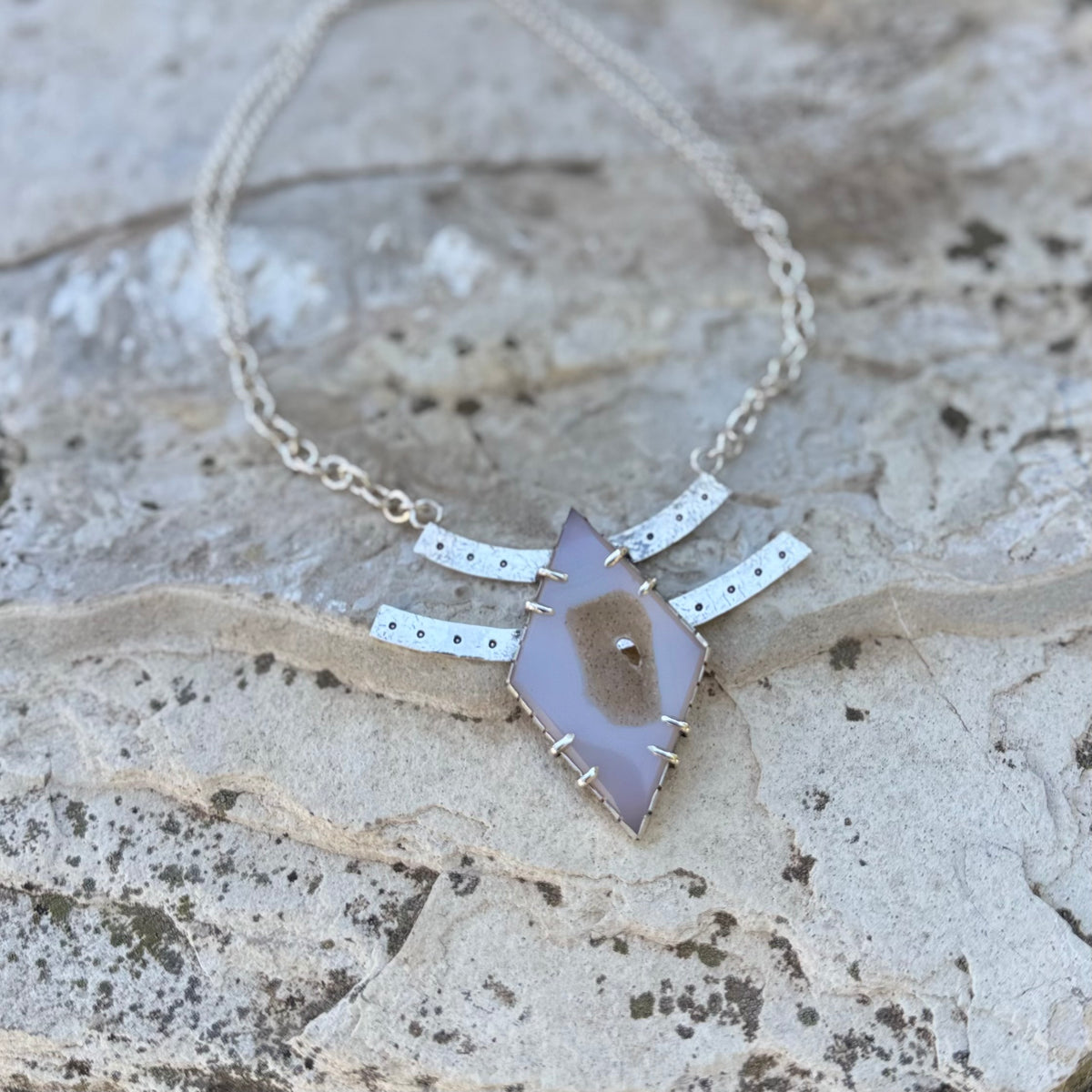 Diamond Druzy Agate | Silver Necklace
