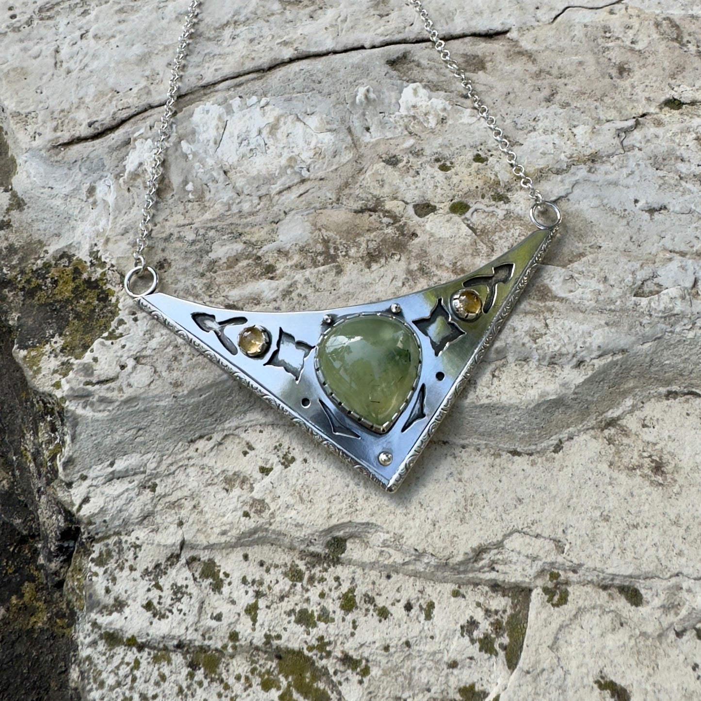 Triangle Shield Collar Necklace ⋮ Prehnite & Citrine ￼