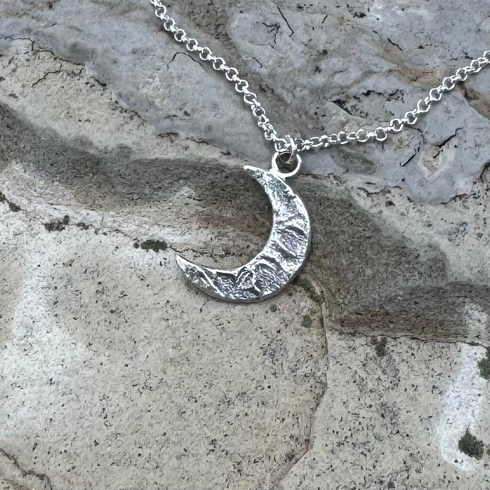 NEW! Lunar Surface | Crescent Moon Silver Necklace