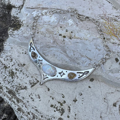 Moonstone Rutilated Quartz | Cosmic Priestess Necklace