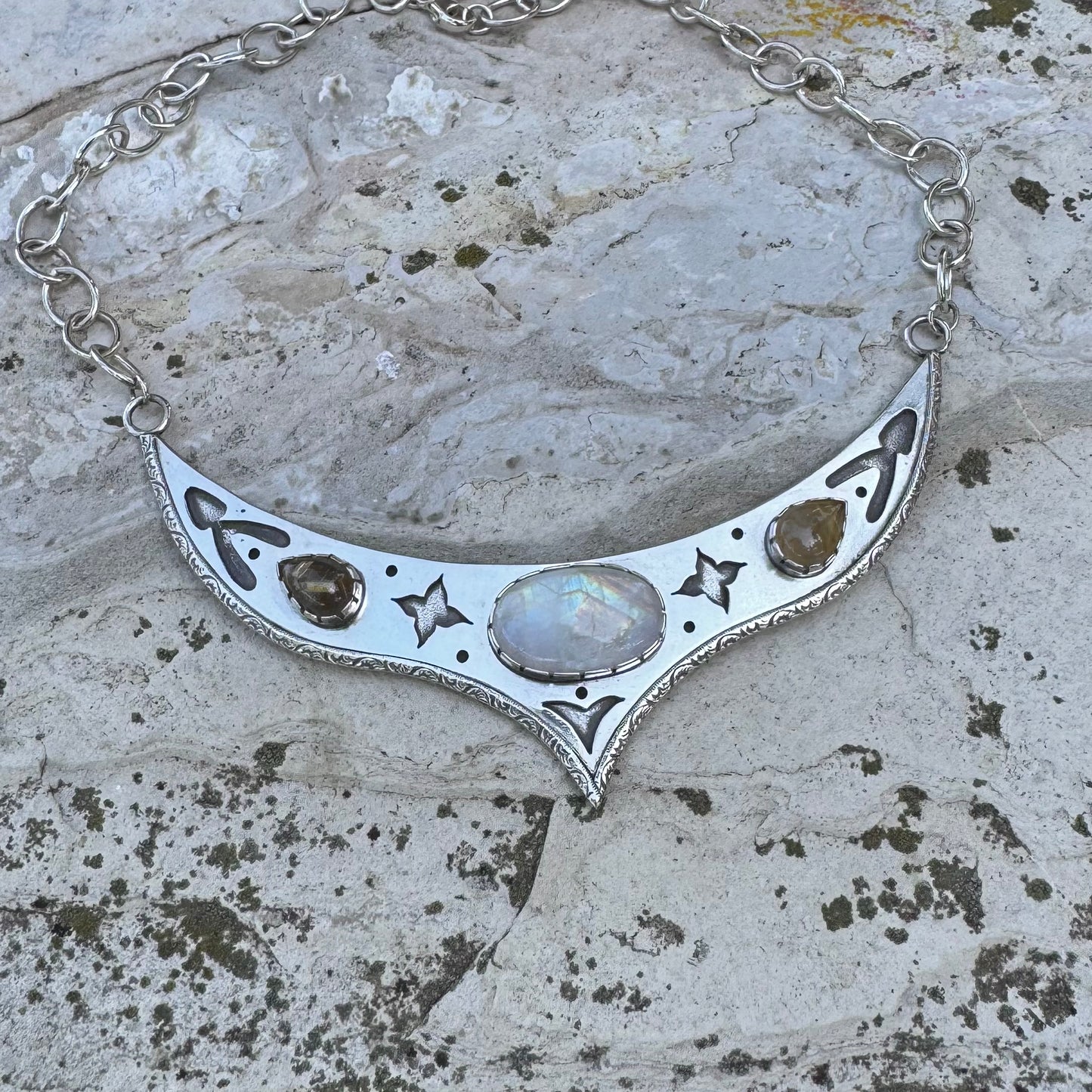Moonstone Rutilated Quartz | Cosmic Priestess Necklace