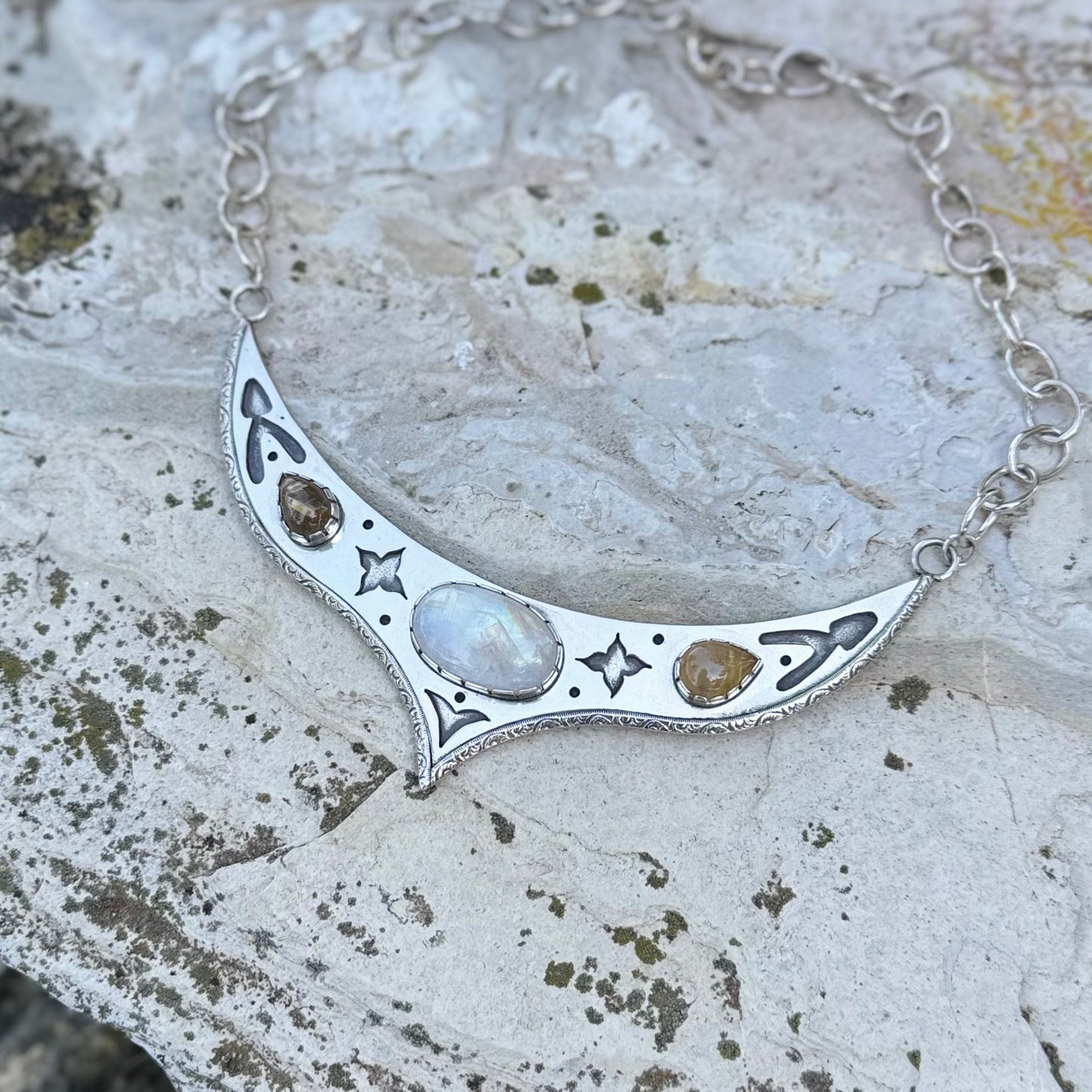 Moonstone Rutilated Quartz | Cosmic Priestess Necklace