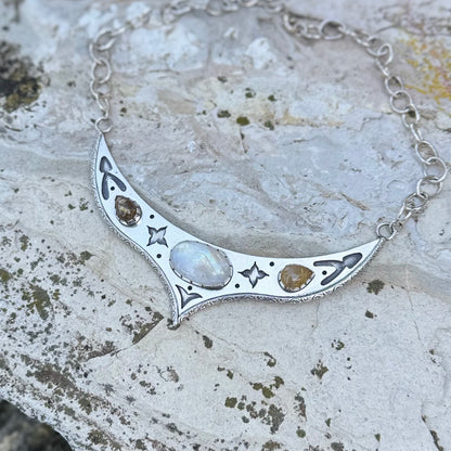 Moonstone Rutilated Quartz | Cosmic Priestess Necklace