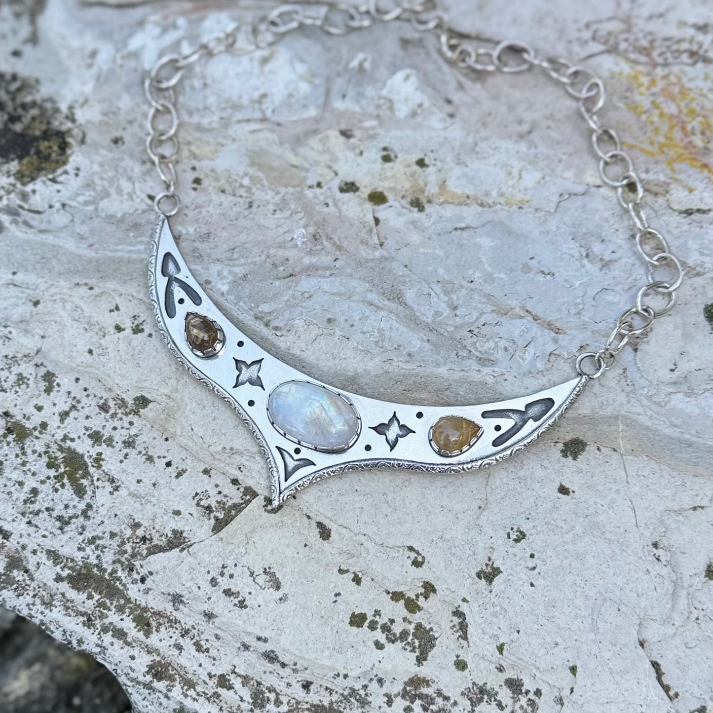 Moonstone Rutilated Quartz | Cosmic Priestess Necklace