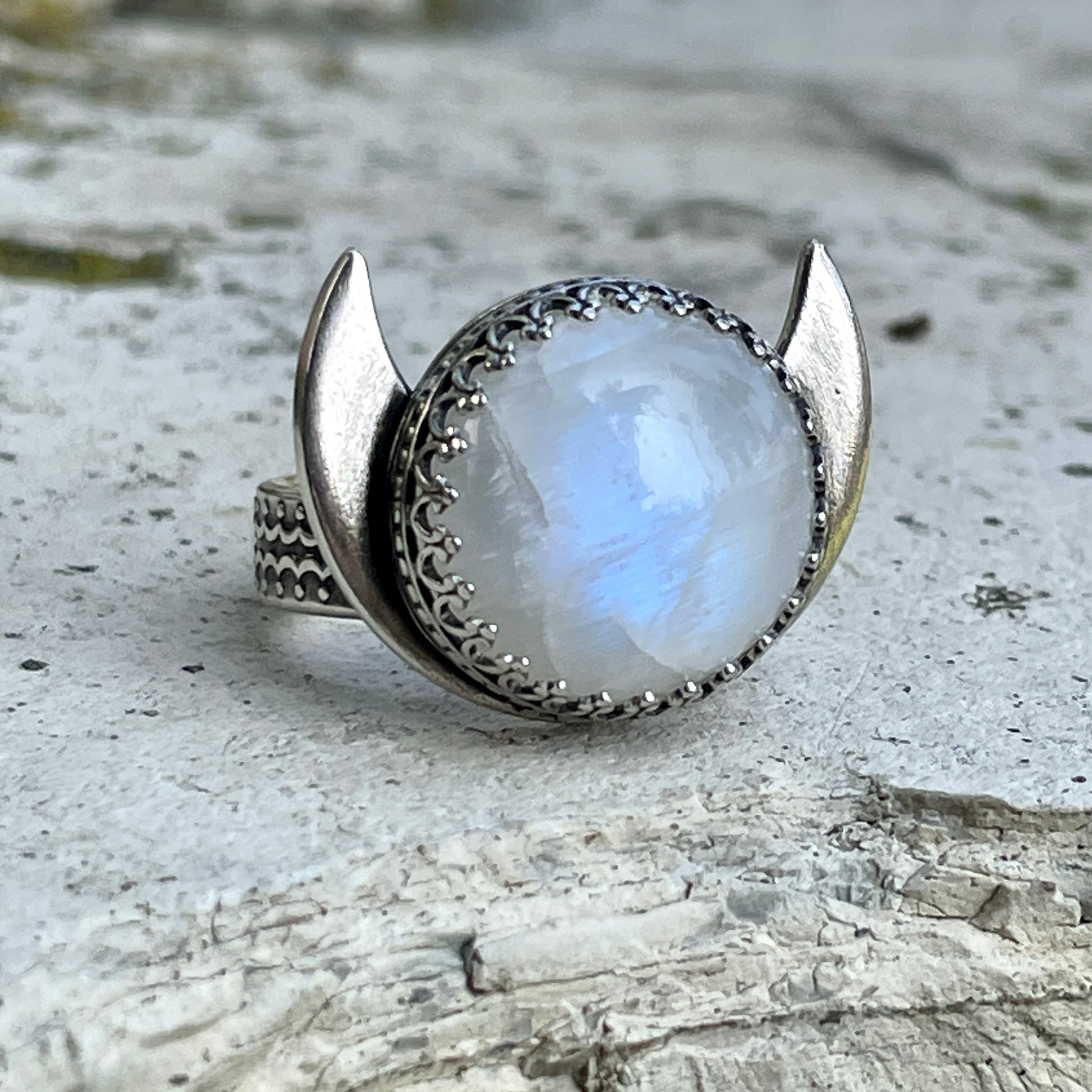 Large Crescent My Moon Ring with Custom Lunar Phase