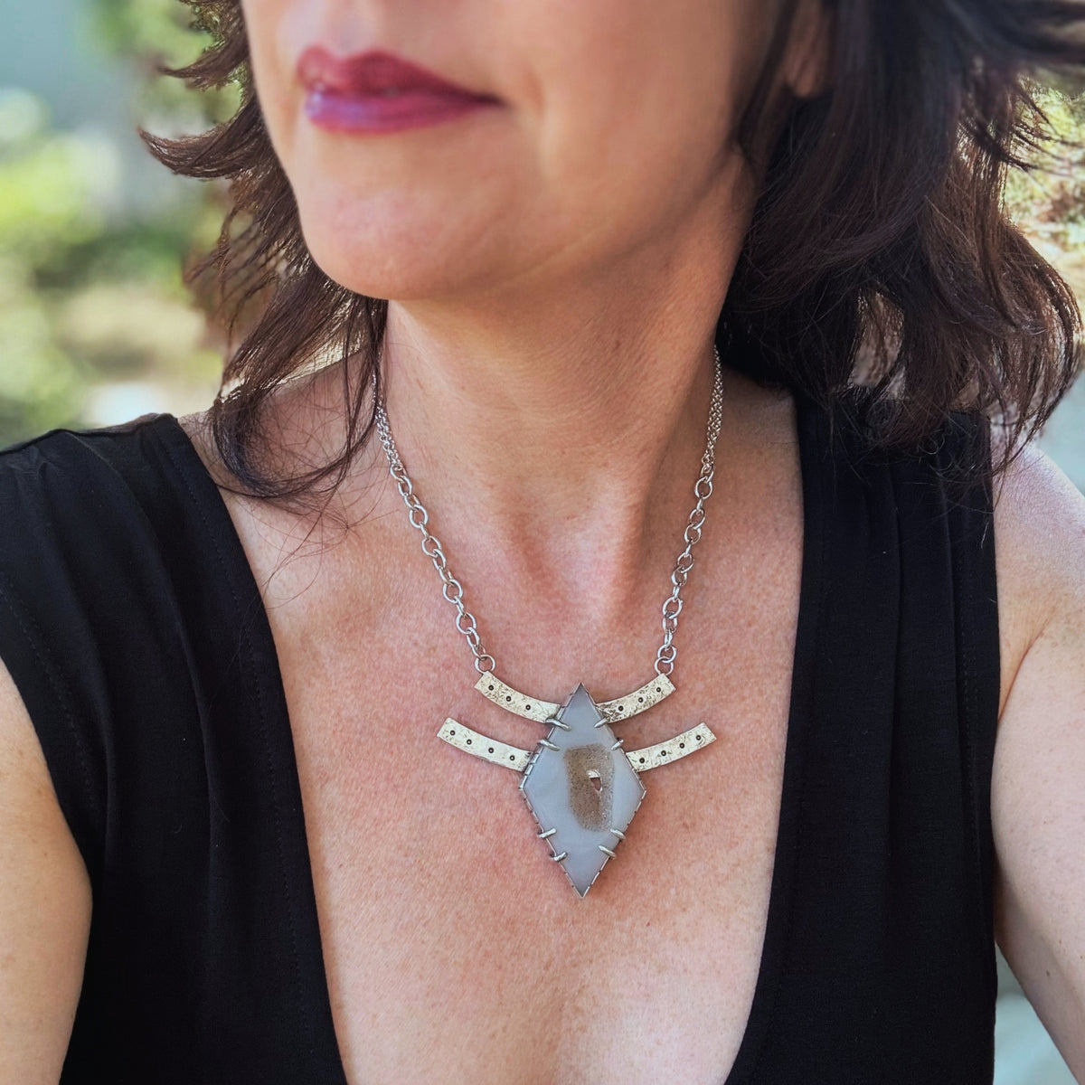 Diamond Druzy Agate | Silver Necklace