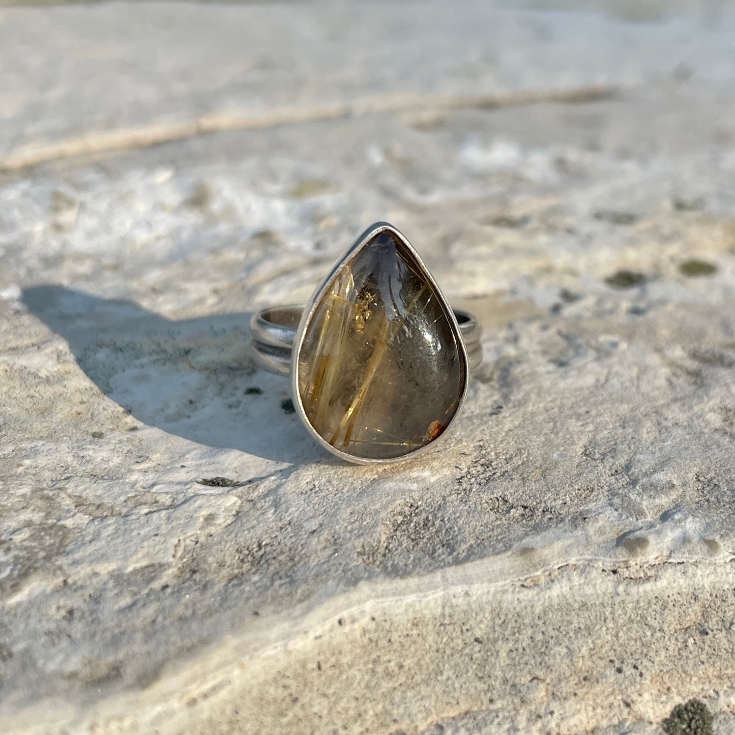 Rutilated Quartz Teardrop Ring ⋮ Size 6.75