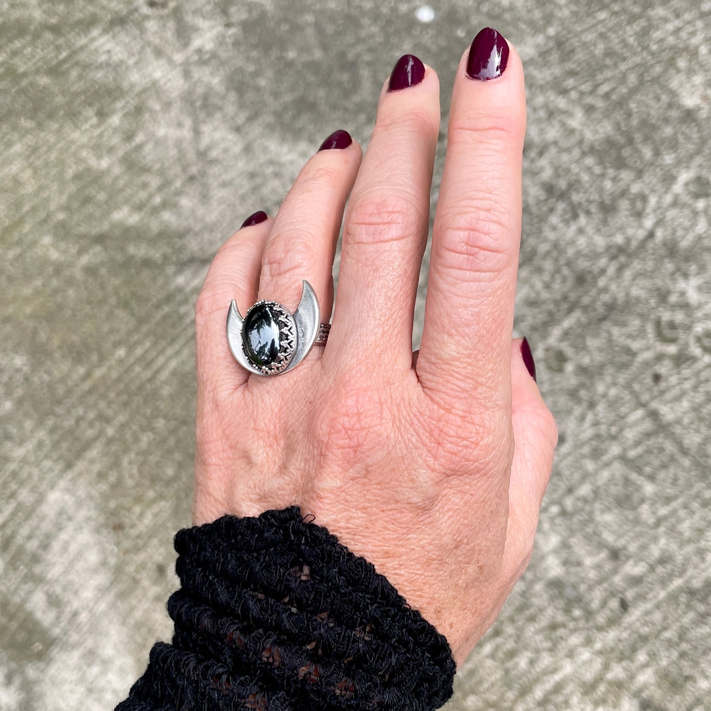 Hematite Moon Ring ⋮ Size 7