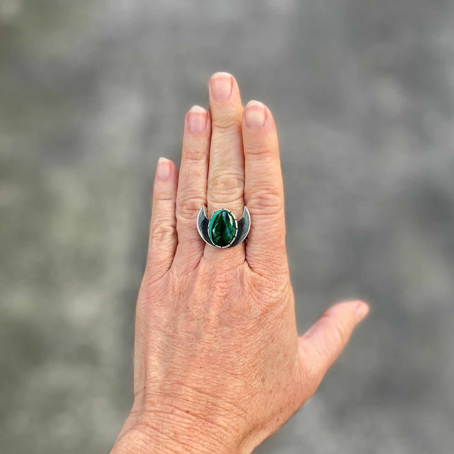 Malachite Moon Ring ⋮ Size 7.75