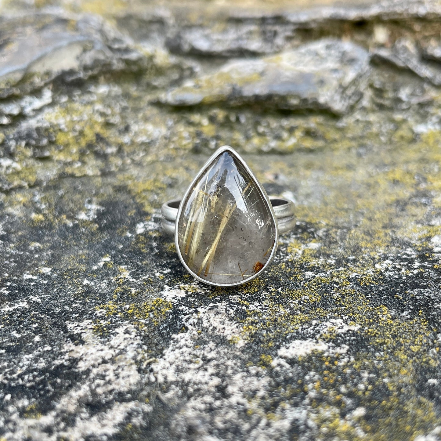 Rutilated Quartz Teardrop Ring ⋮ Size 6.75