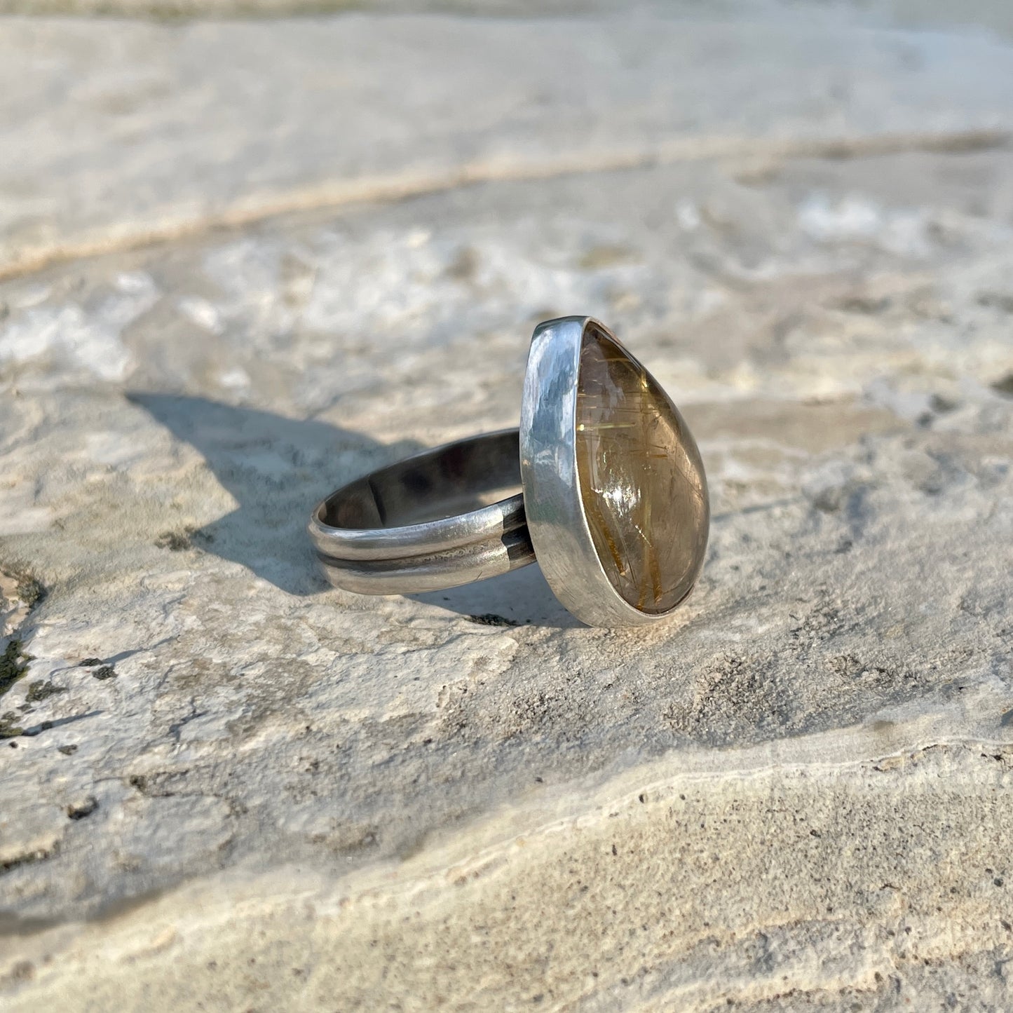 Rutilated Quartz Teardrop Ring ⋮ Size 6.75