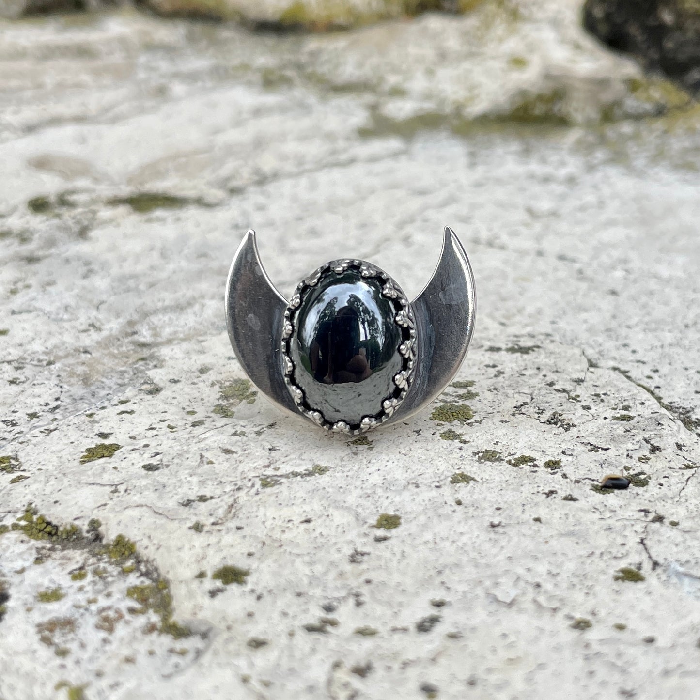 Hematite Moon Ring ⋮ Size 7