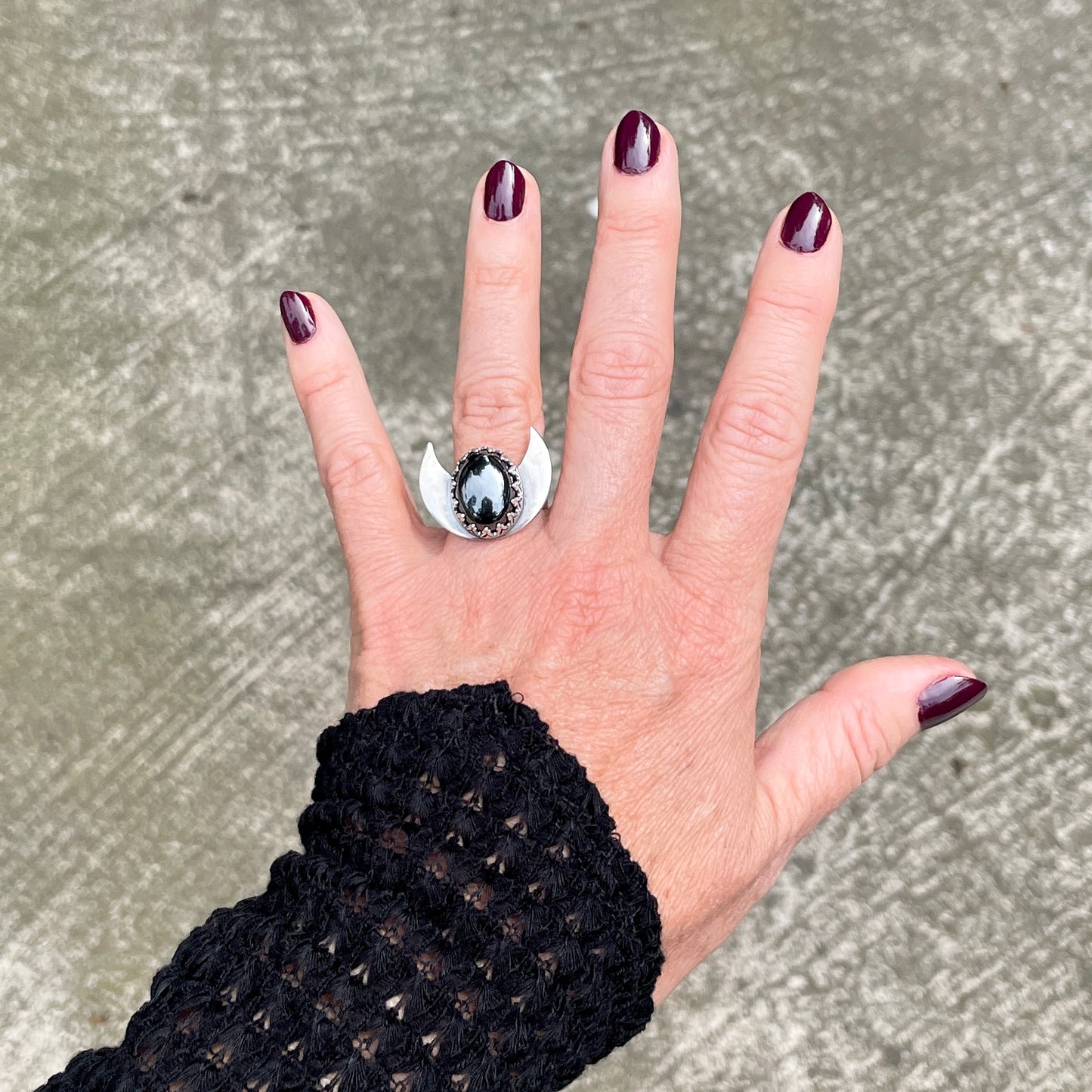 Hematite Moon Ring ⋮ Size 7