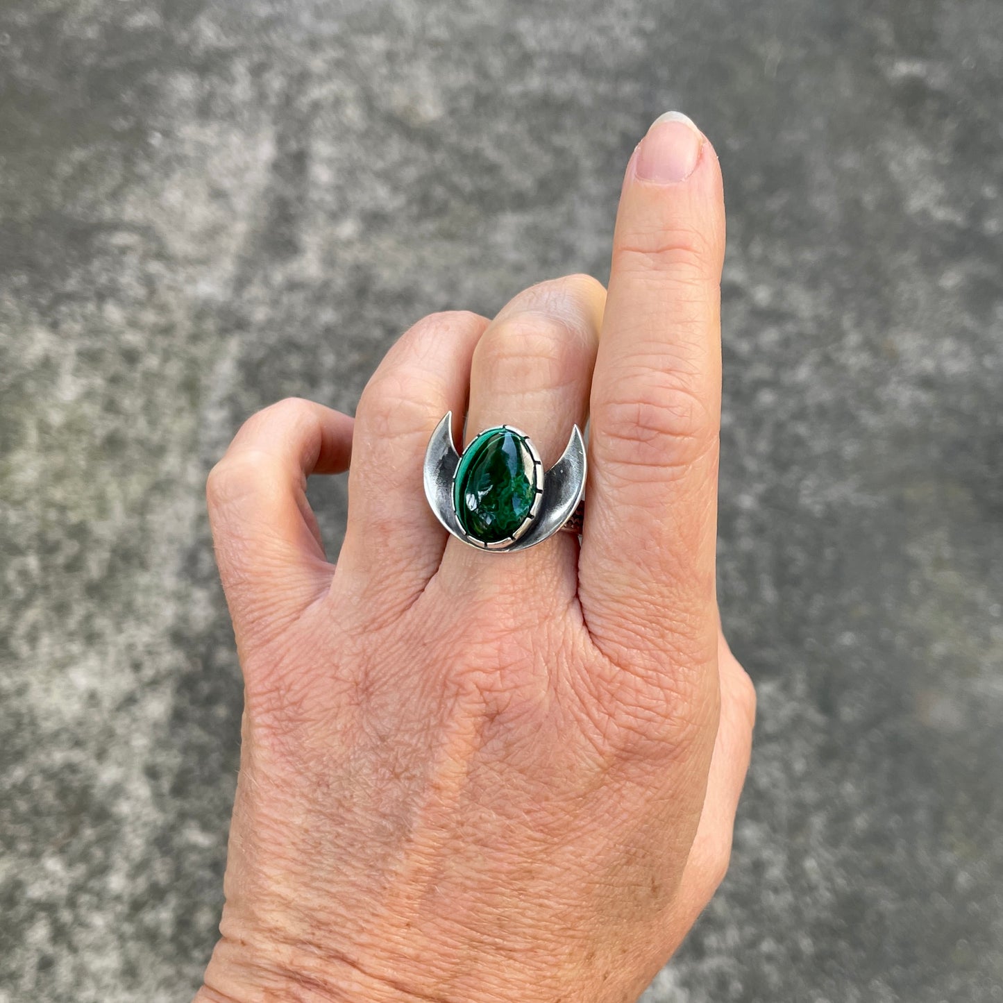 Malachite Moon Ring ⋮ Size 7.75