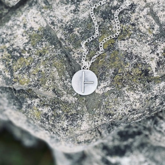 Ogham BIRCH Medallion Sterling Silver Necklace