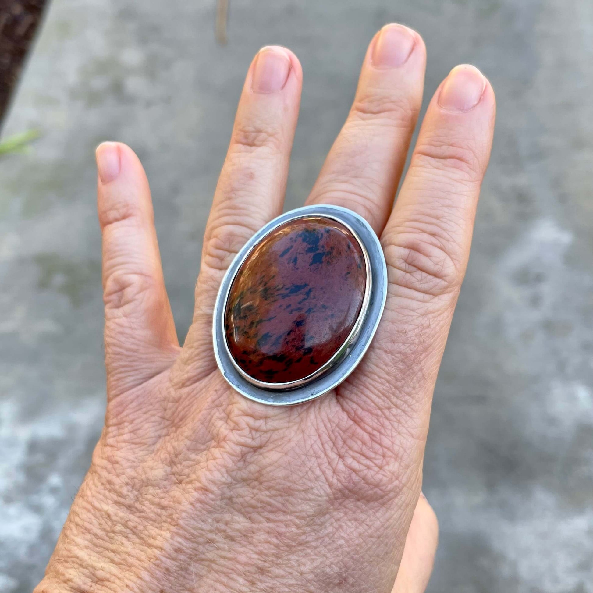 Mahogany Jasper red burgundy and black Sterling Silver Ring