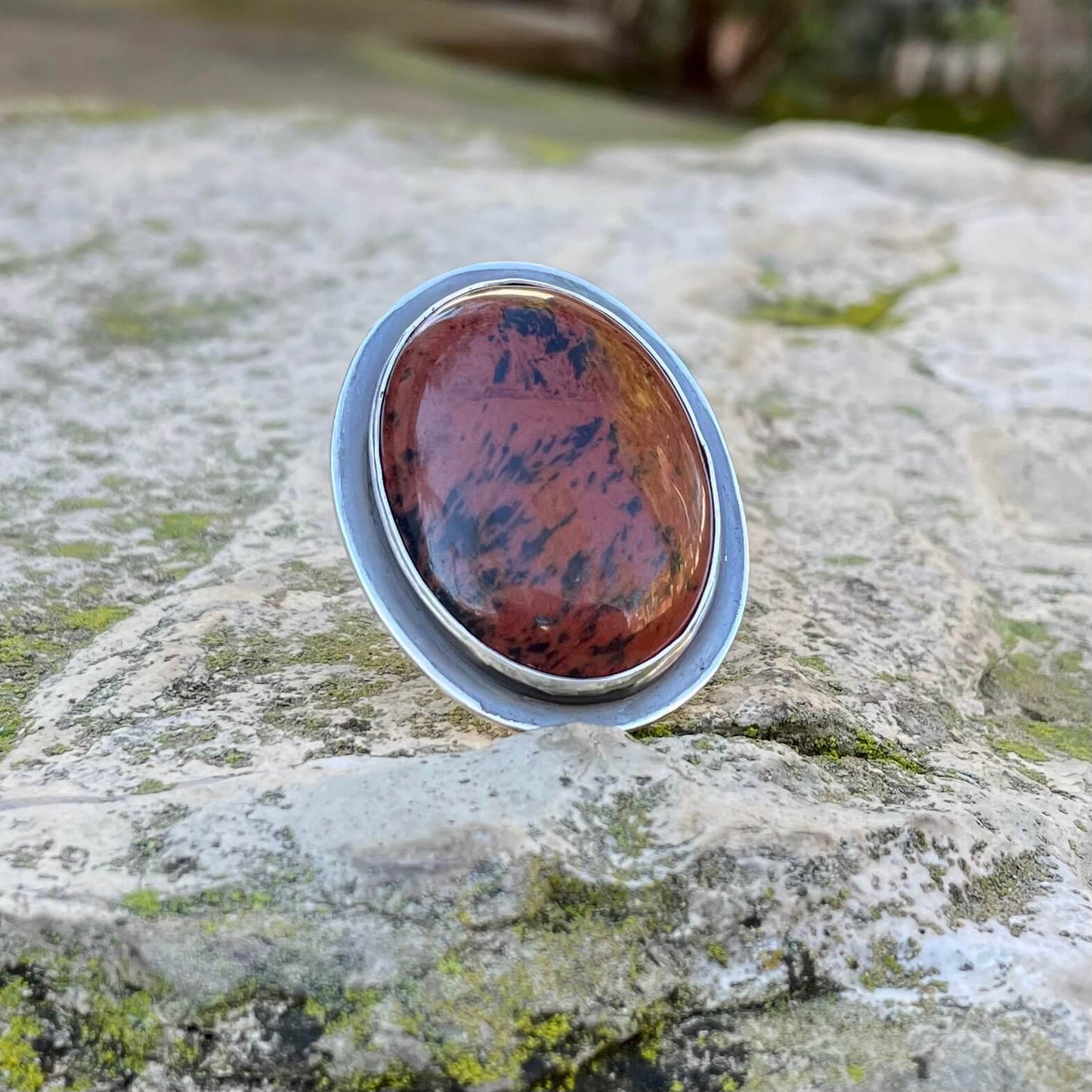 Mahogany Jasper red burgundy and black Sterling Silver Ring