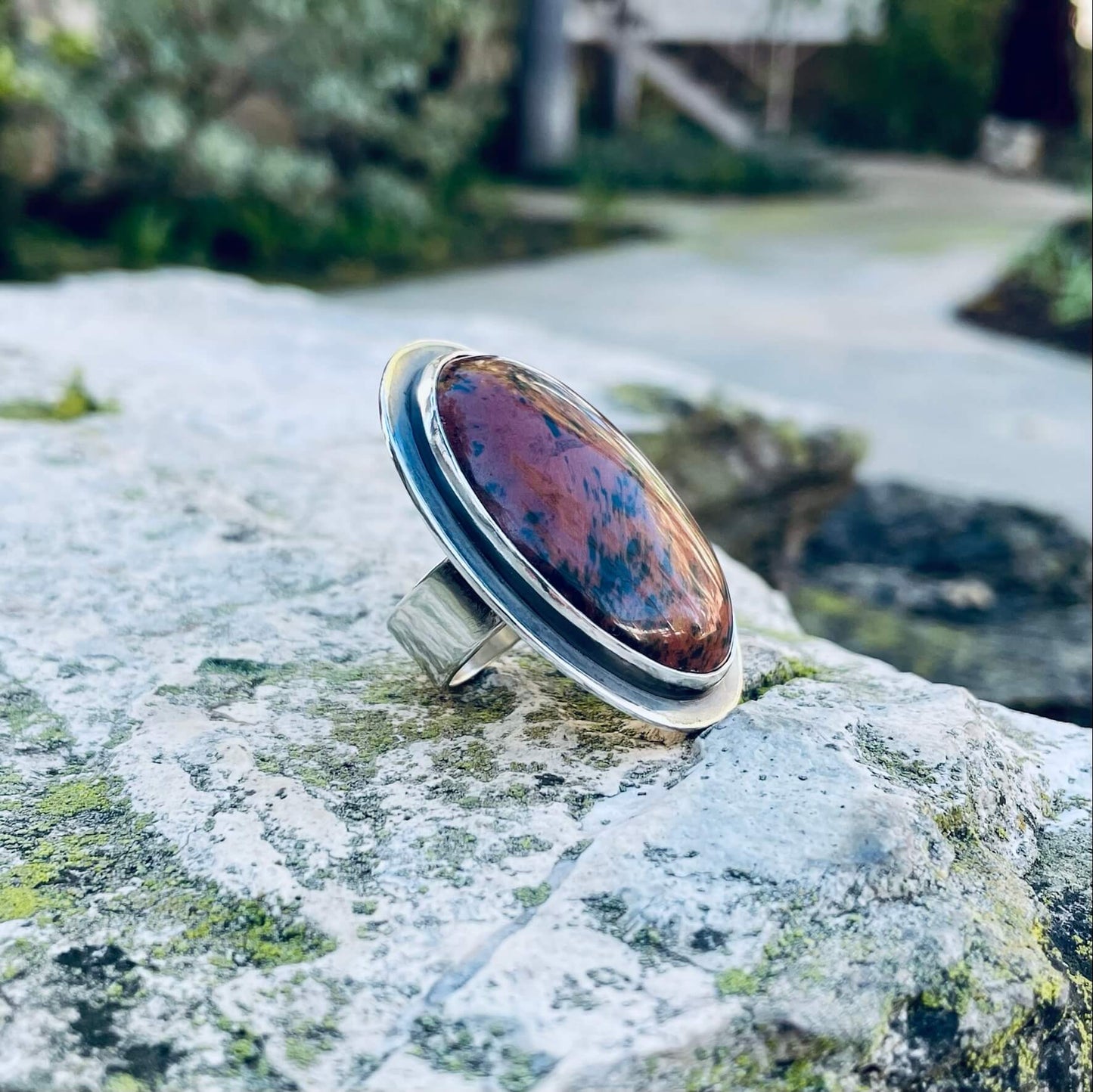 Mahogany Jasper red burgundy and black Sterling Silver Ring