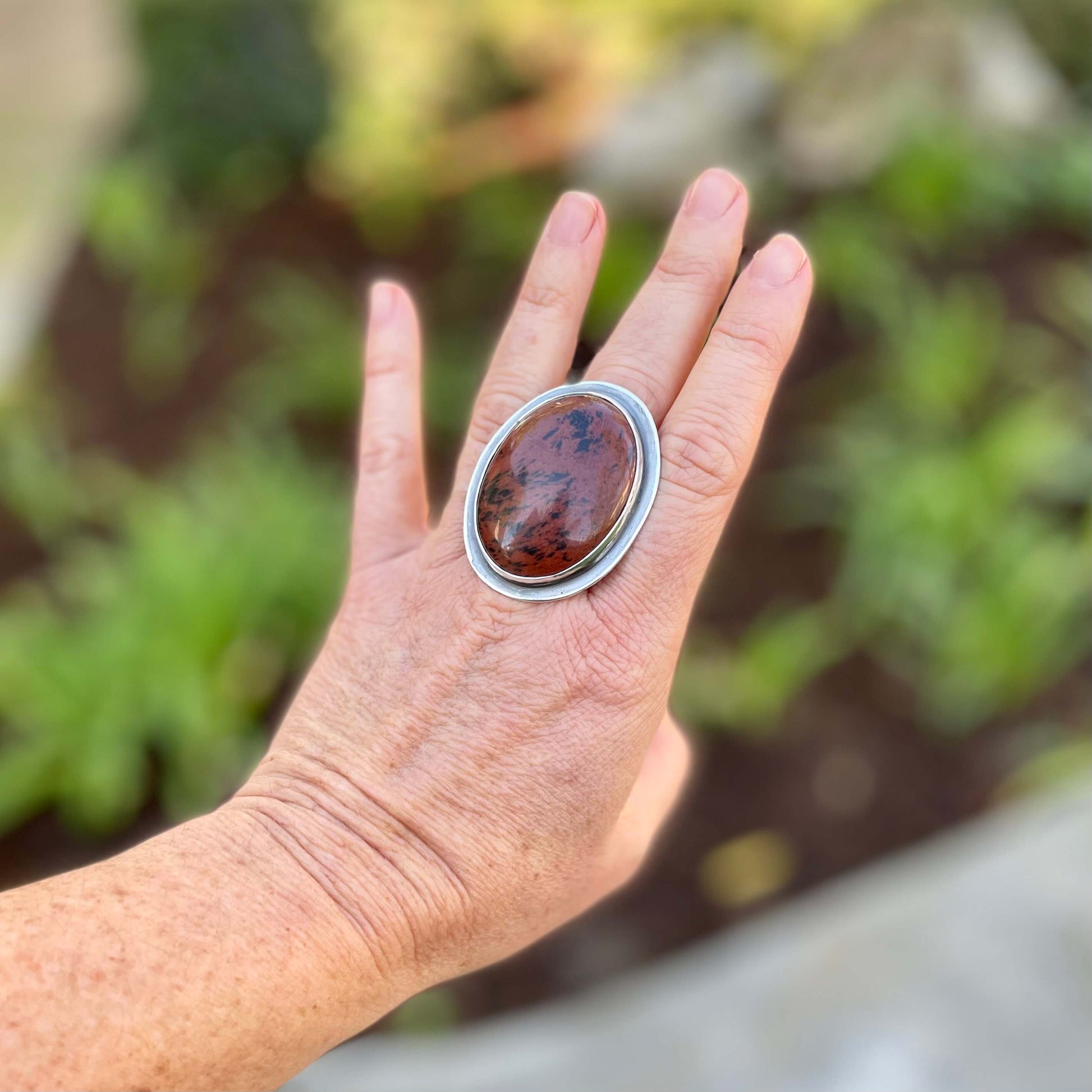 Mahogany Jasper red burgundy and black Sterling Silver Ring