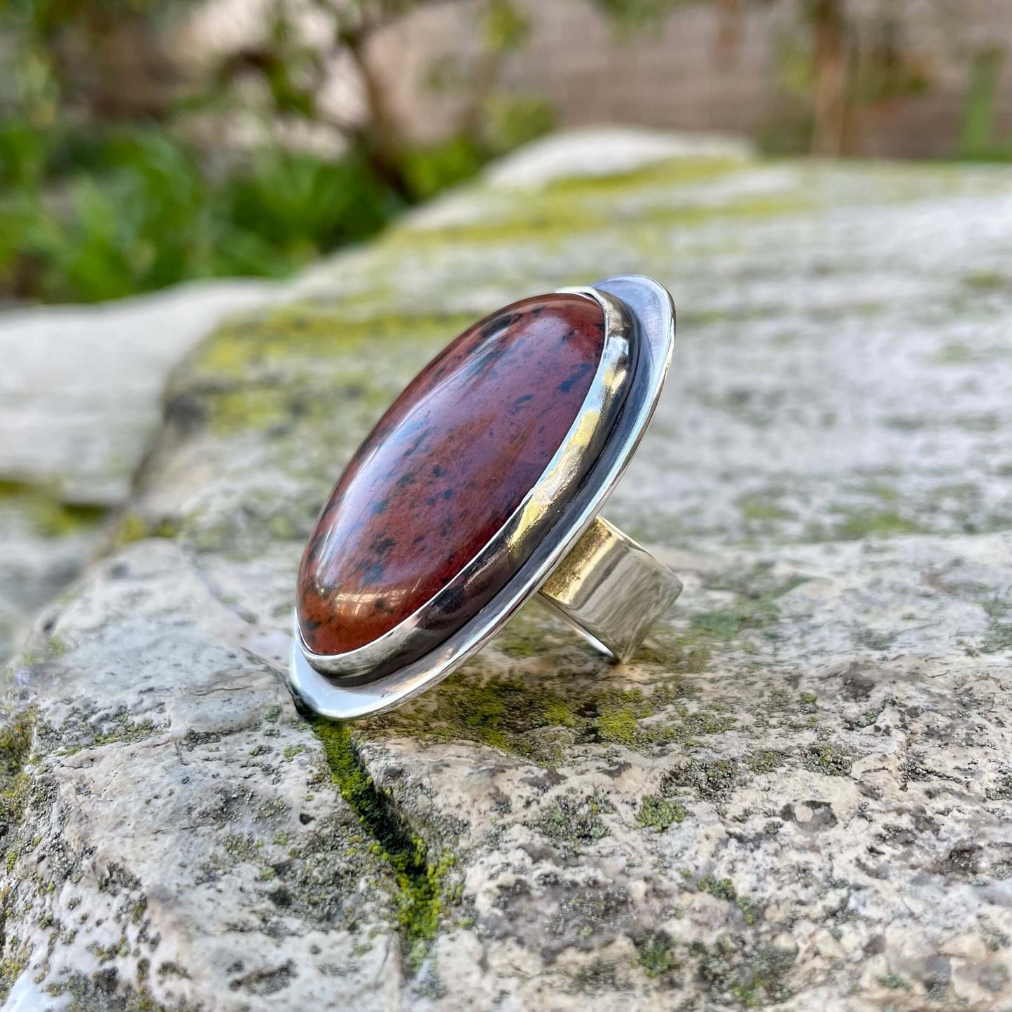 Mahogany Jasper red burgundy and black Sterling Silver Ring